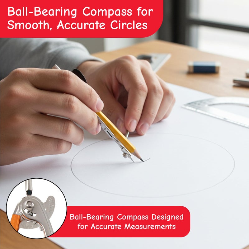 Charles Leonard Ball Bearing Compass and 6 Inch Protractor Combo Set, Metal/Clear Plastic, Assorted Colors, 1 Combo Pack (80960) - Image 3